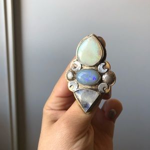 Opal Moonstone Mermaid Moon Ring